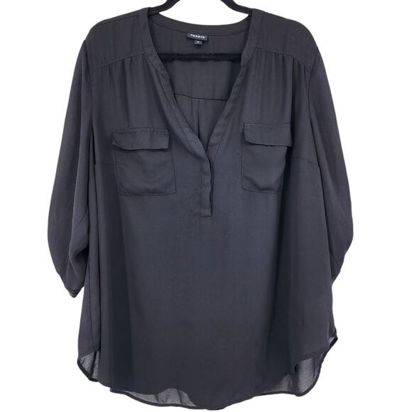 Torrid Women's Black Harper Georgette Pullover Tie Tab 3/4 Sleeve Blouse Size 2X - Picture 1 of 6